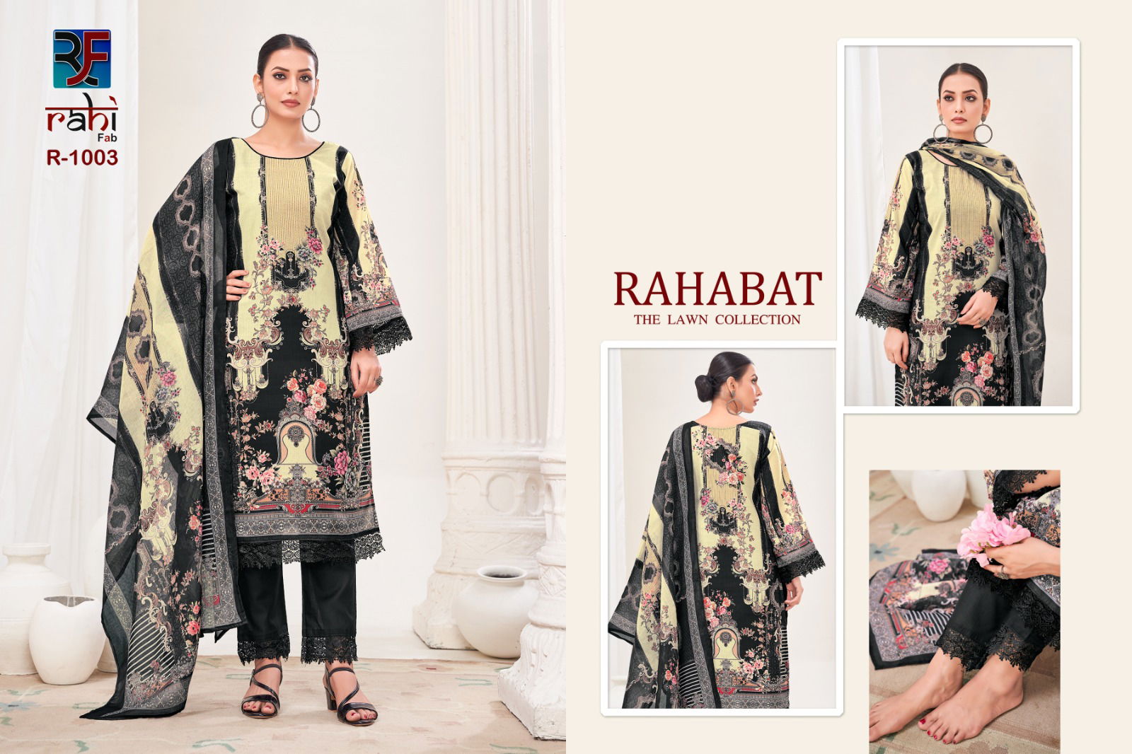 Rahabat Vol 1 By Rahi Karachi Giza Lawn Printed Dress Material Suppliers In India